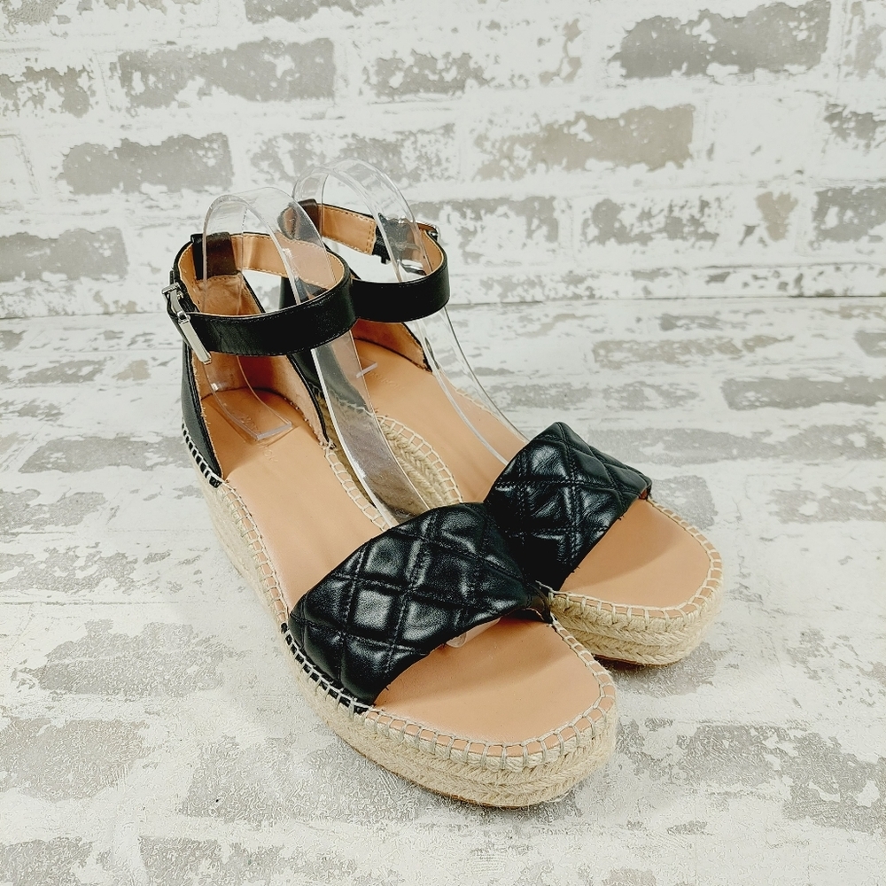 NEW Nordstrom Carmen Black Leather Slip On Buckle Ankle Strap Wedge Sandals E936 - Picture 4 of 12